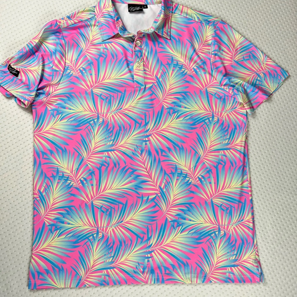 Sunday Swagger Tropical Leaf Print Golf Polo Shirt